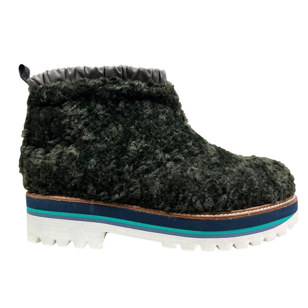 Maison Mangostan Womens Faux Sherpa Ankle Bootie Lug Soles Green Pull Up EUR 36